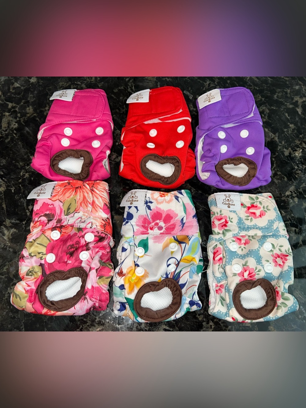 Adjustable Floral & Solid Dog Diaper Covers. Pink, Red & Purple Size XS. 6 total